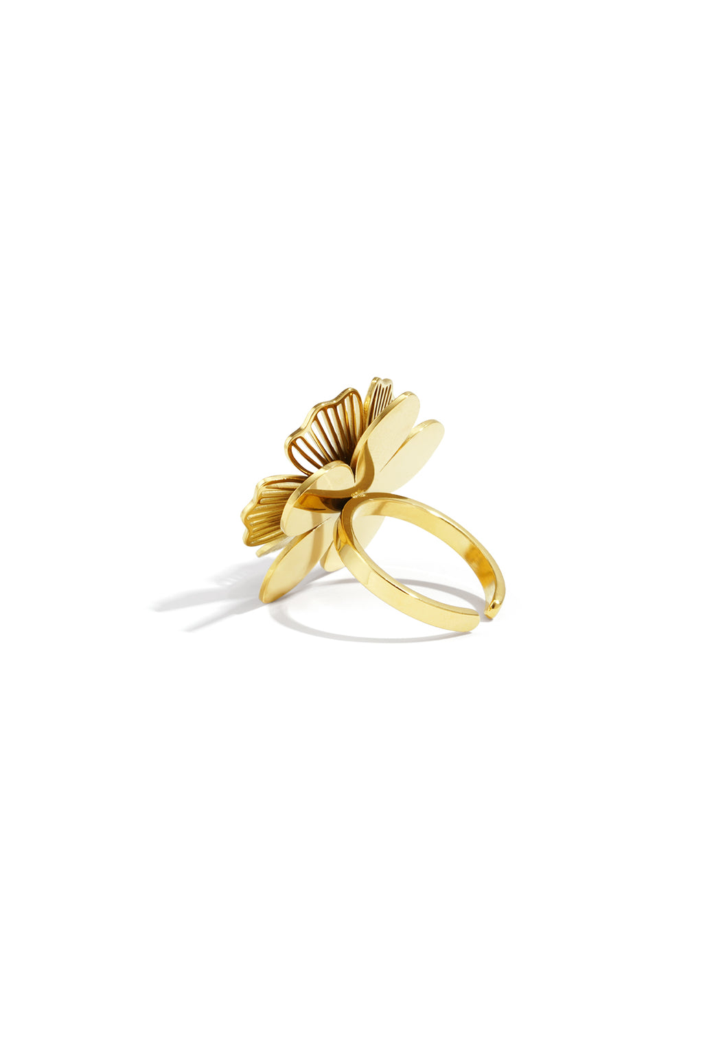 Bague Ouverte Fleur Dorée | Acier Inoxydable
