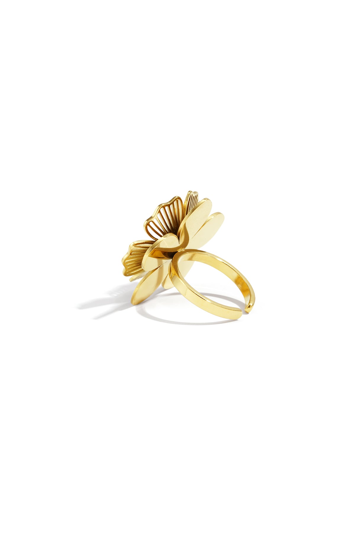 Bague Ouverte Fleur Dorée | Acier Inoxydable