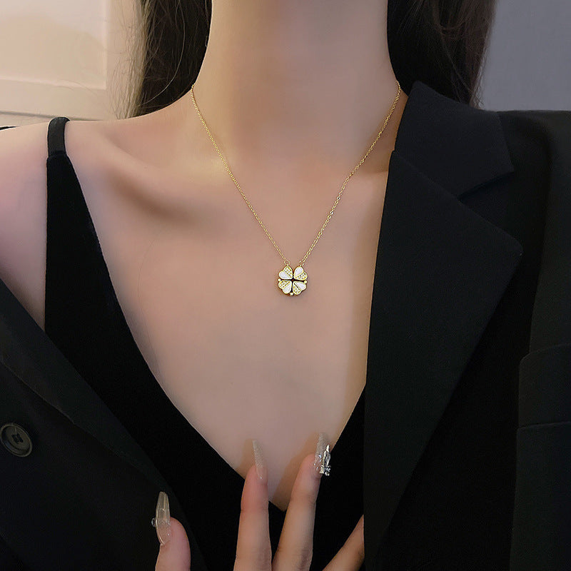 Collier Trèfle à Quatre Cœurs Magnétique  | Acier Inoxydable