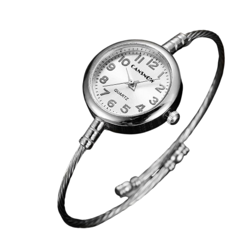 Montre Femme Analogique Sans Fermoir Cadran Rond Bracelet Câble Argenté
